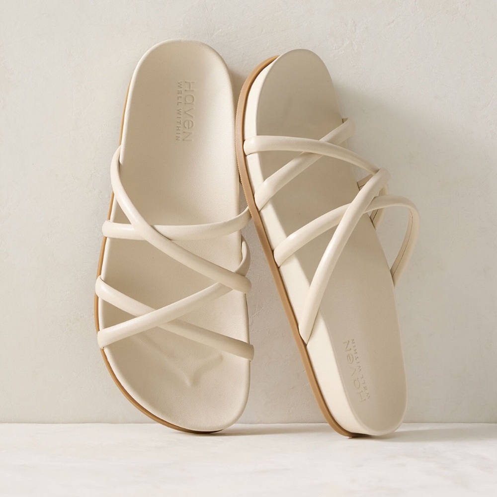 Haven Cross-Strap Slide Sandals in Cream